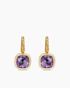 Albion® Drop Earrings 18K Yellow Gold with Amethyst and Diamonds, 10mm