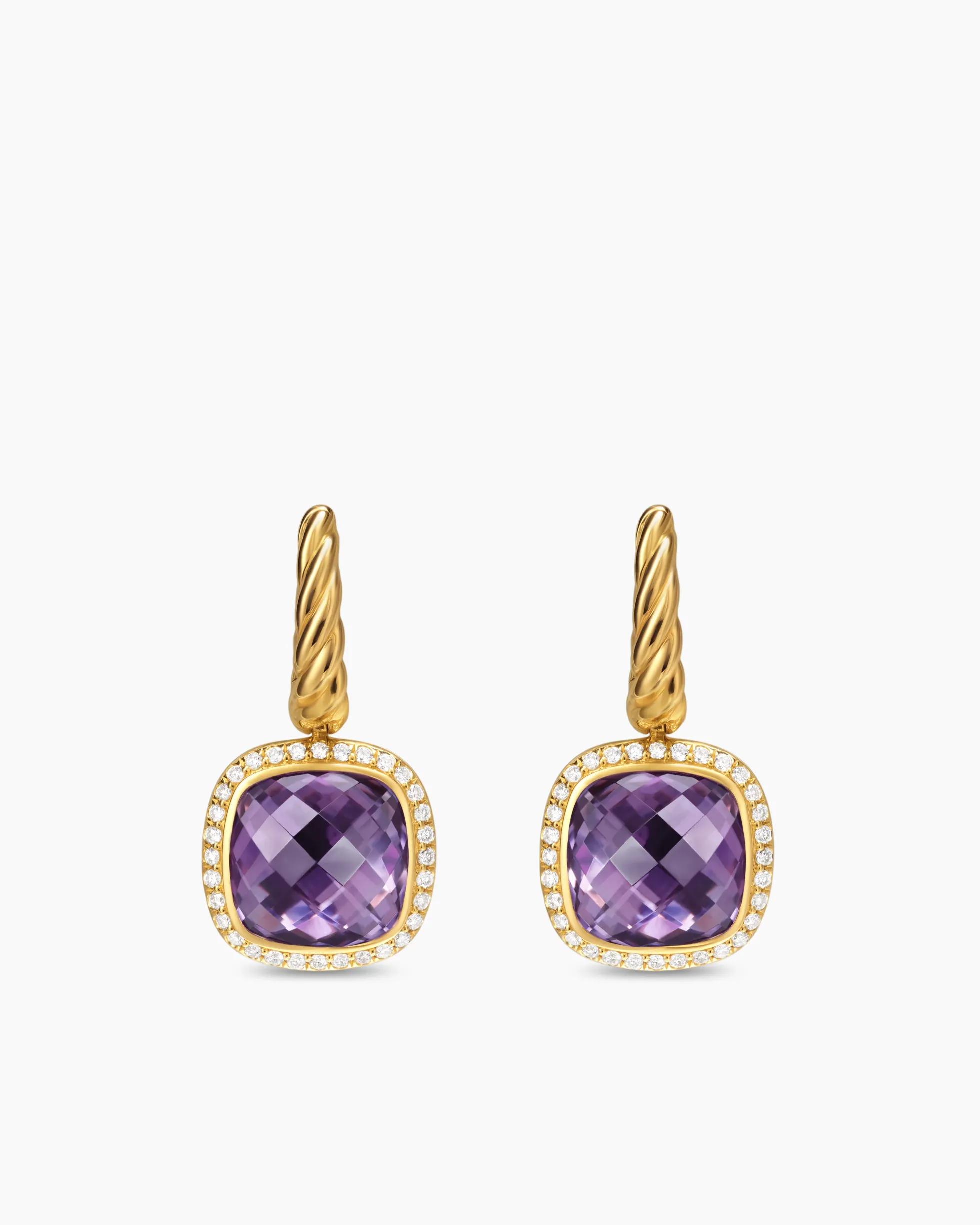 Albion® Drop Earrings 18K Yellow Gold with Amethyst and Diamonds, 10mm