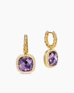 Albion® Drop Earrings 18K Yellow Gold with Amethyst and Diamonds, 10mm