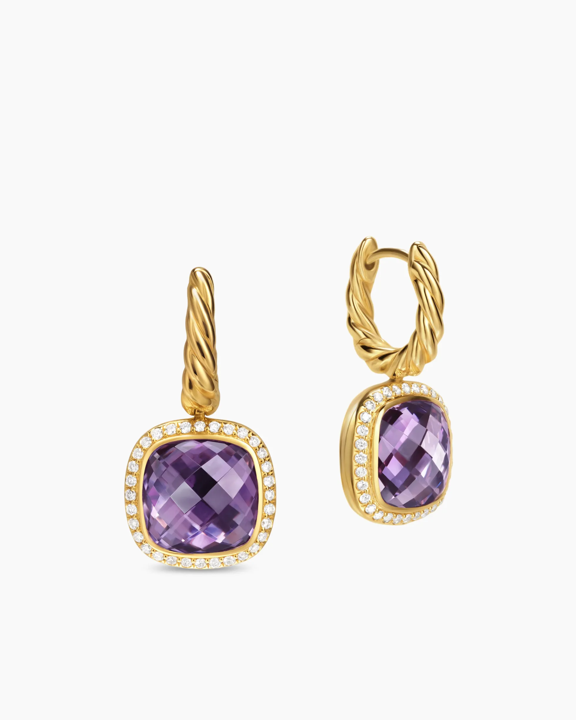 Albion® Drop Earrings 18K Yellow Gold with Amethyst and Diamonds, 10mm