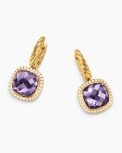 Albion® Drop Earrings 18K Yellow Gold with Amethyst and Diamonds, 10mm