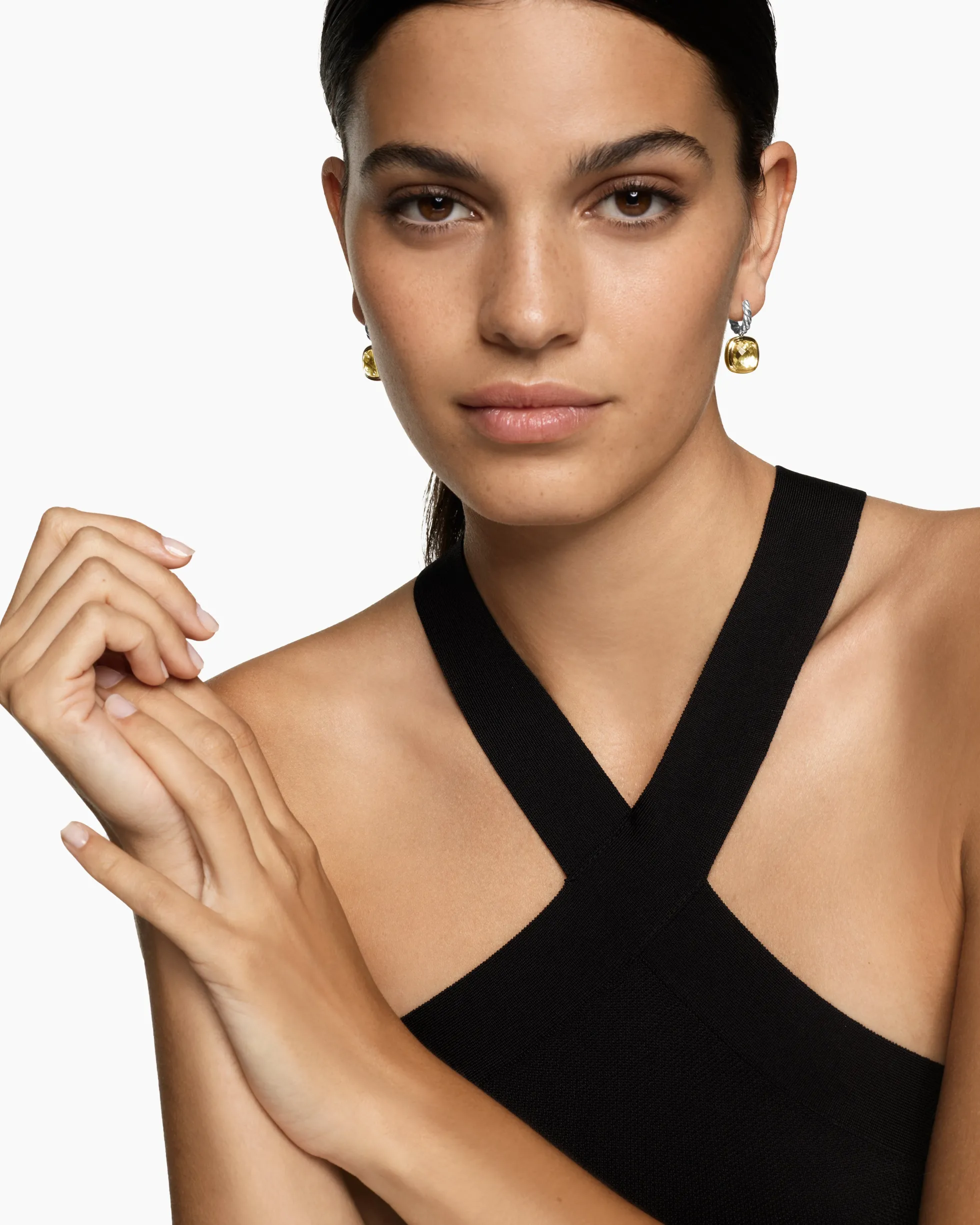 Albion® Drop Earrings Sterling Silver with 18K Yellow Gold and Champagne Citrine, 10mm