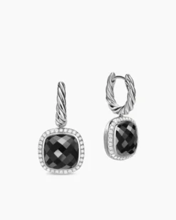 Albion® Drop Earrings Sterling Silver with Black Onyx and Diamonds, 10mm