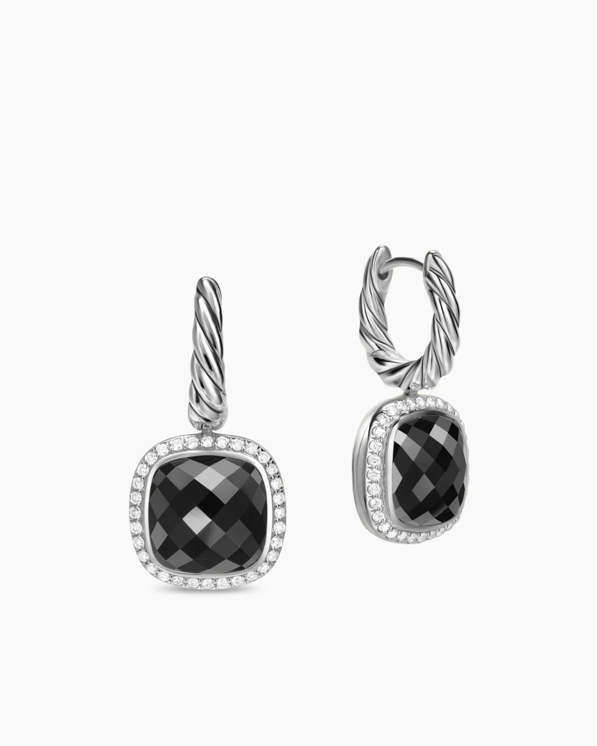 Albion® Drop Earrings Sterling Silver with Black Onyx and Diamonds, 10mm