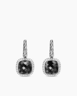 Albion® Drop Earrings Sterling Silver with Black Onyx and Diamonds, 10mm
