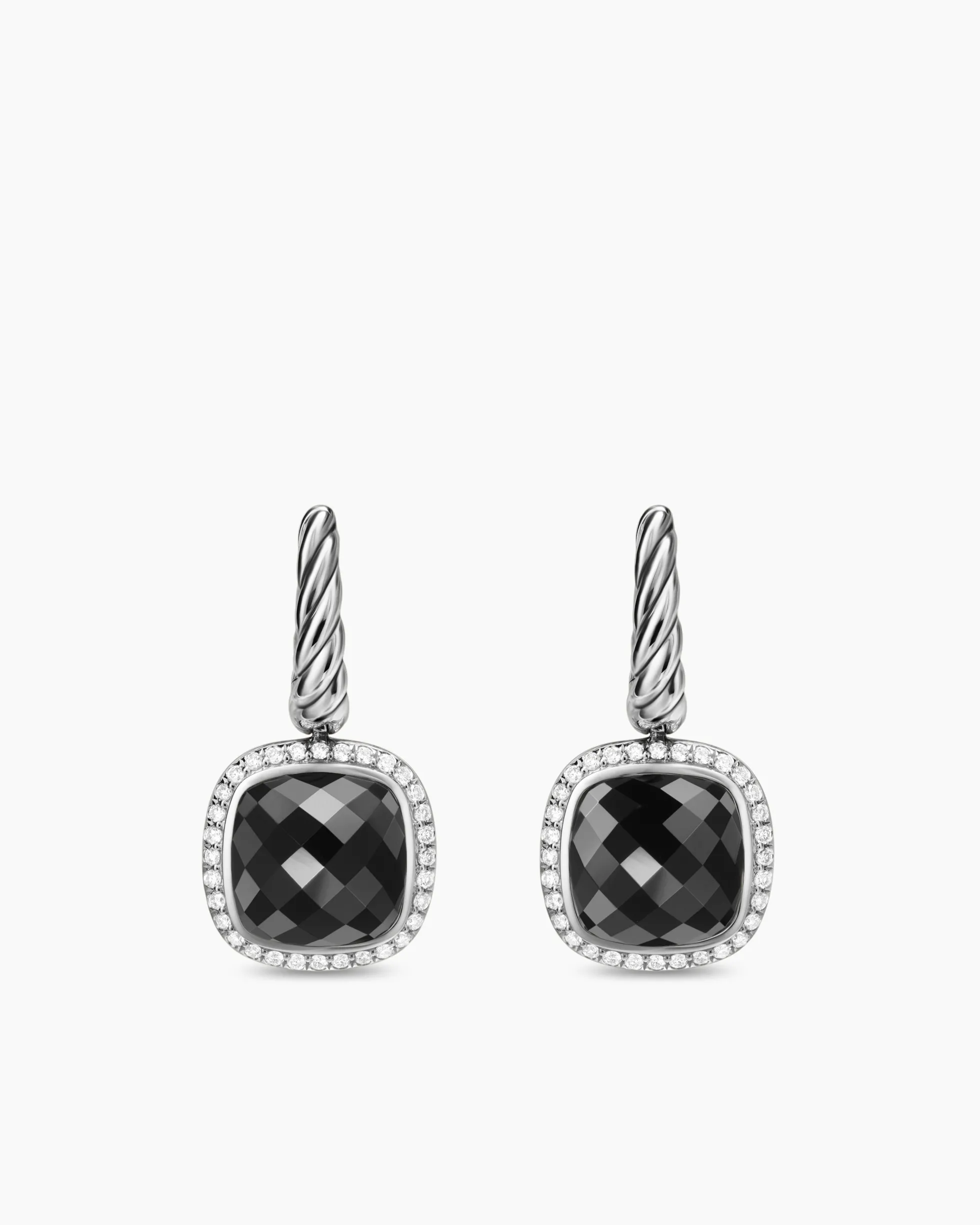 Albion® Drop Earrings Sterling Silver with Black Onyx and Diamonds, 10mm