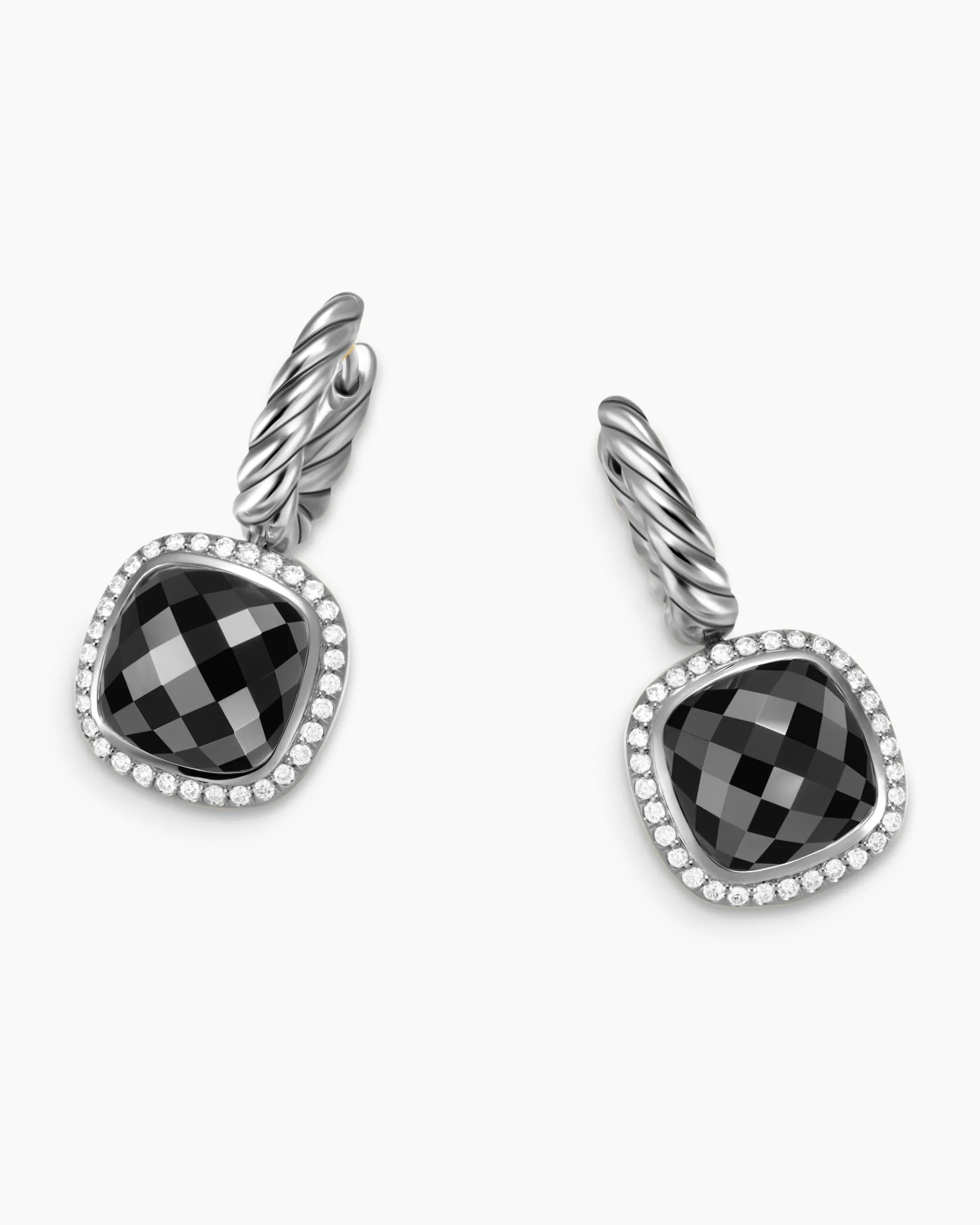 Albion® Drop Earrings Sterling Silver with Black Onyx and Diamonds, 10mm