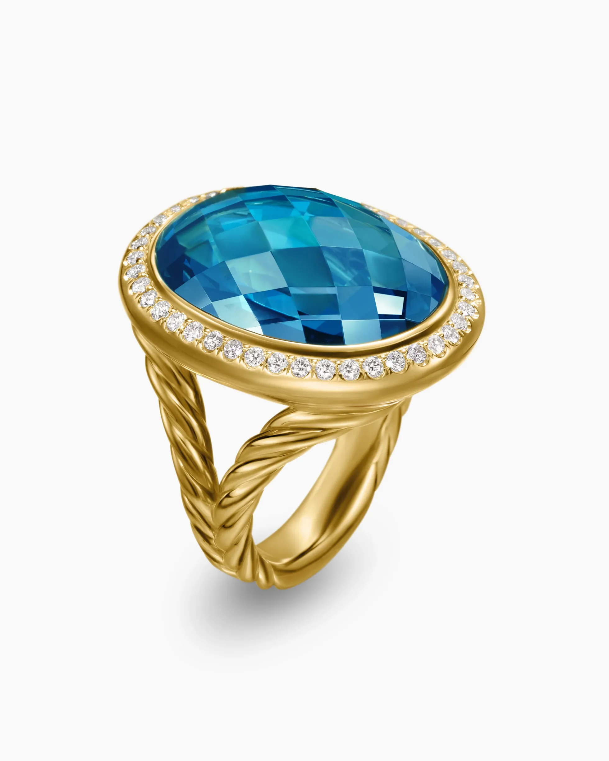 Albion® Oval Ring 18K Yellow Gold with Hampton Blue Topaz and Diamonds, 21mm