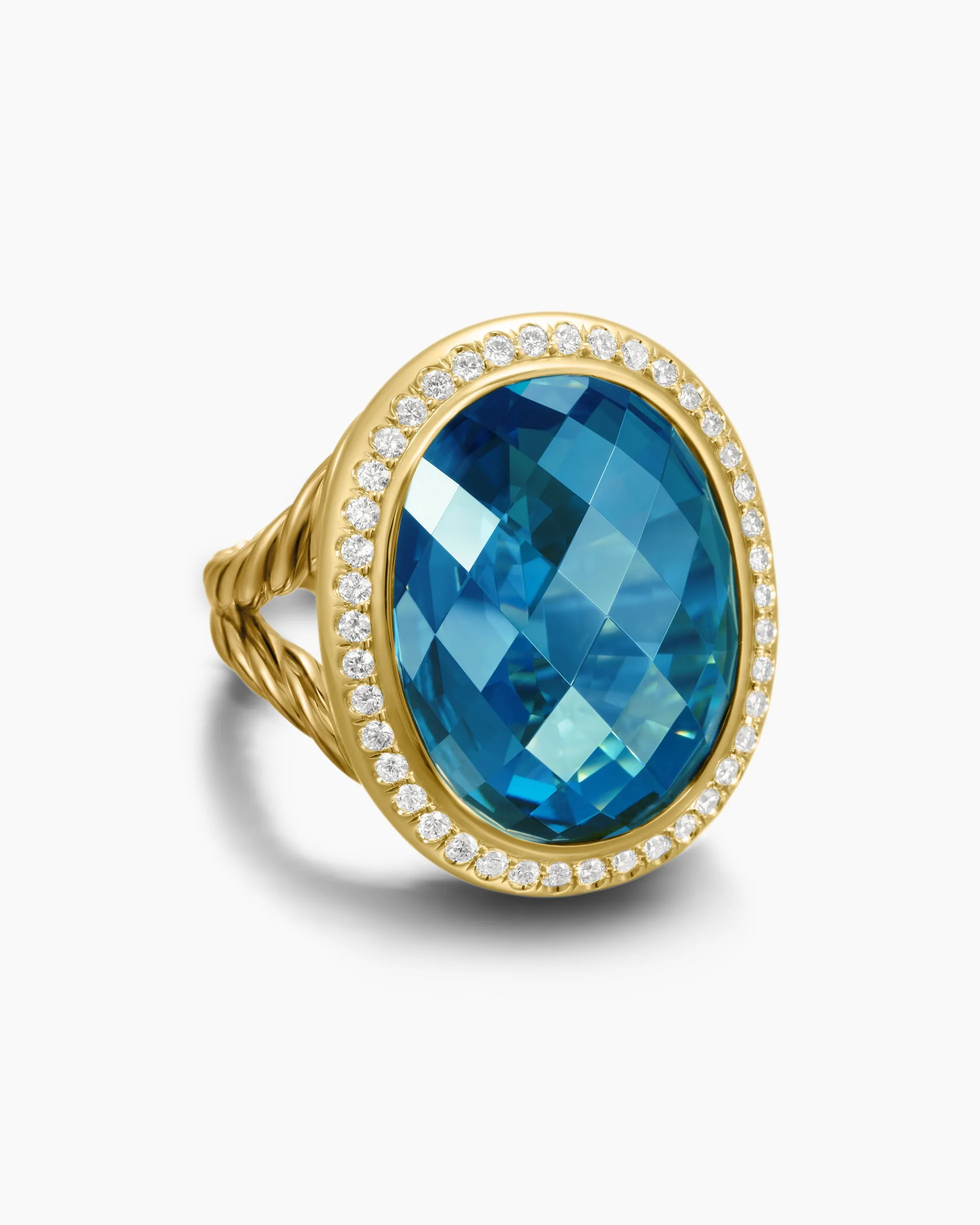 Albion® Oval Ring 18K Yellow Gold with Hampton Blue Topaz and Diamonds, 21mm