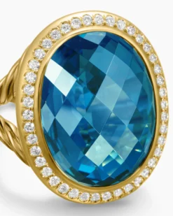 Albion® Oval Ring 18K Yellow Gold with Hampton Blue Topaz and Diamonds, 21mm