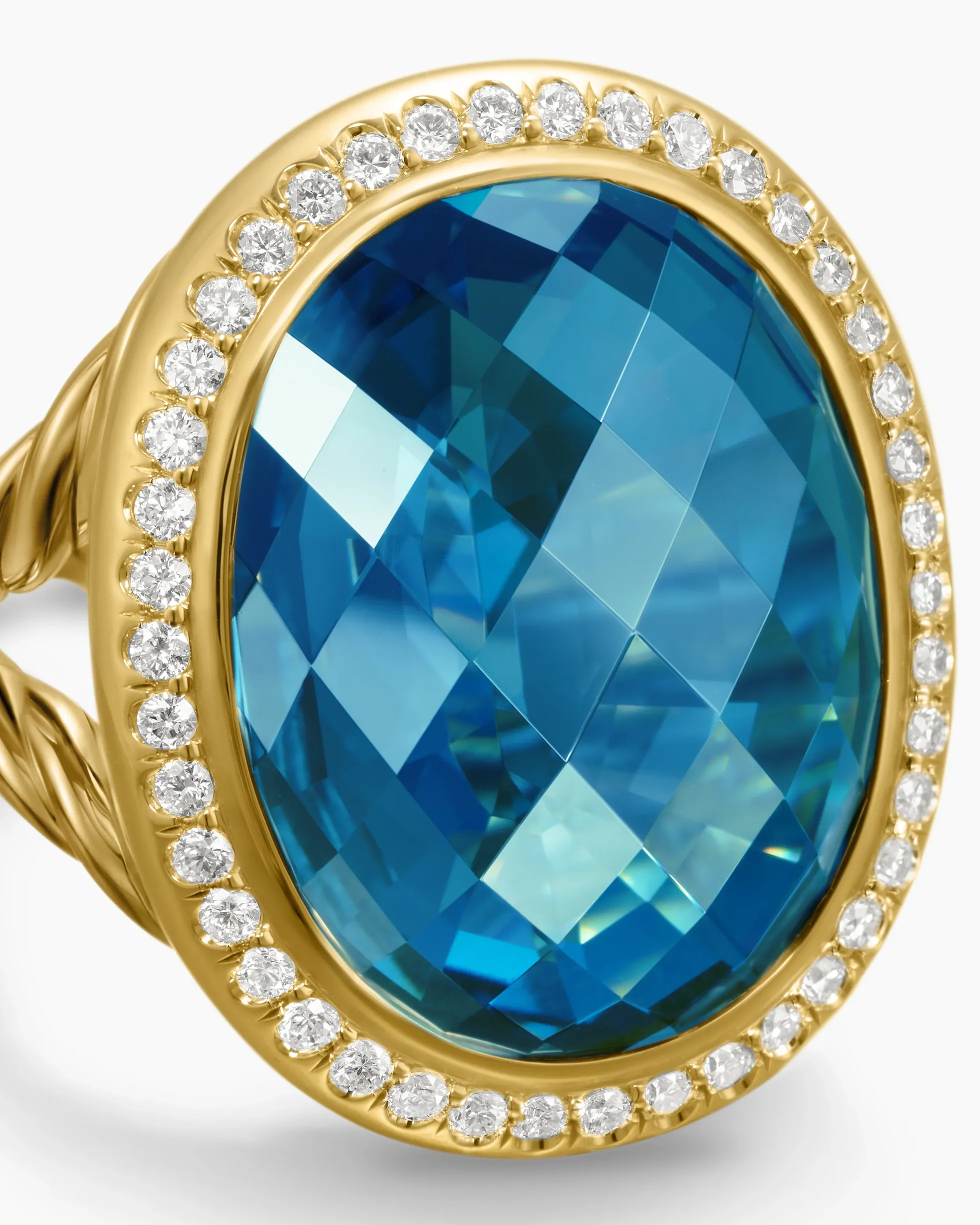 Albion® Oval Ring 18K Yellow Gold with Hampton Blue Topaz and Diamonds, 21mm