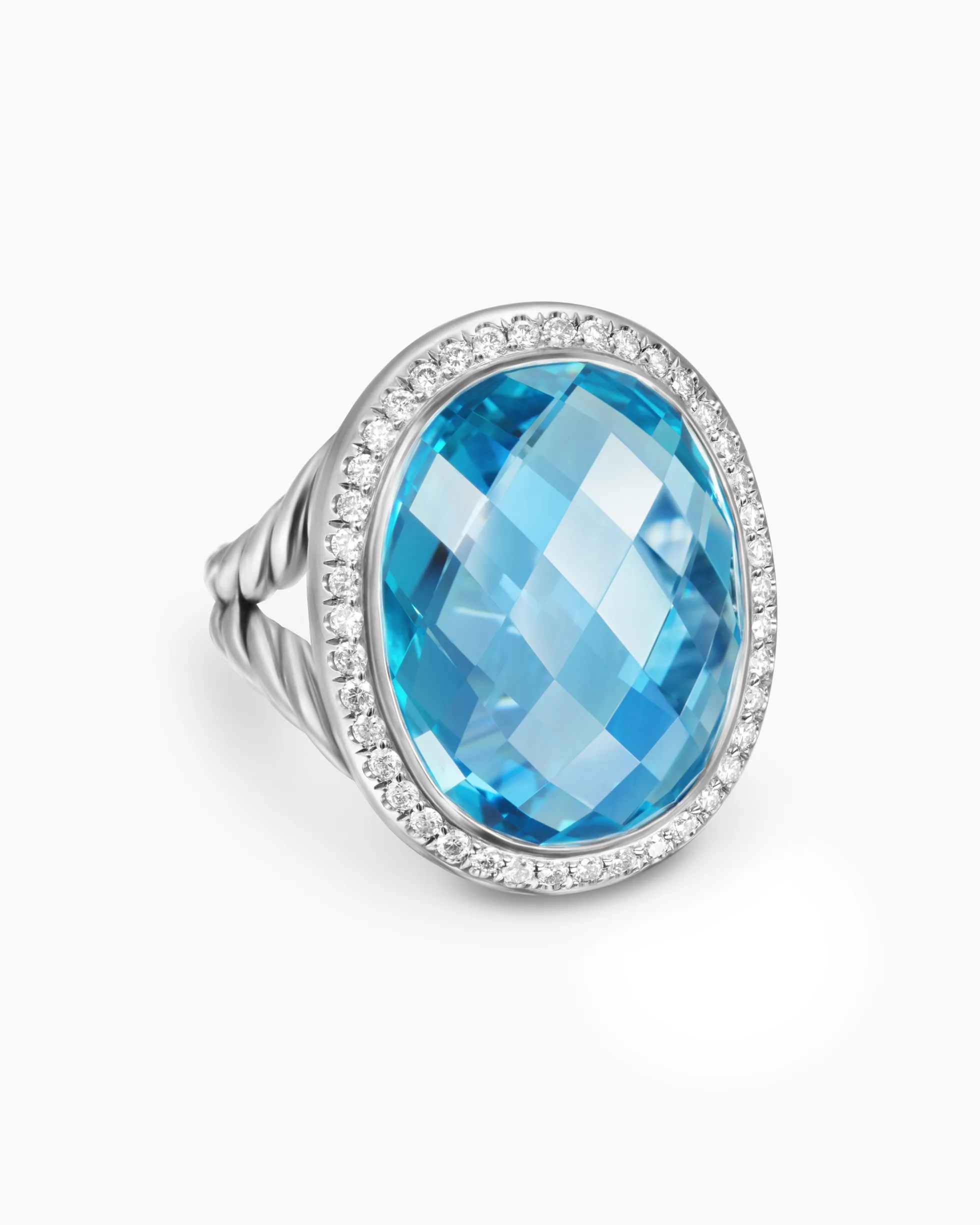 Albion® Oval Ring Sterling Silver with Blue Topaz and Diamonds, 21mm