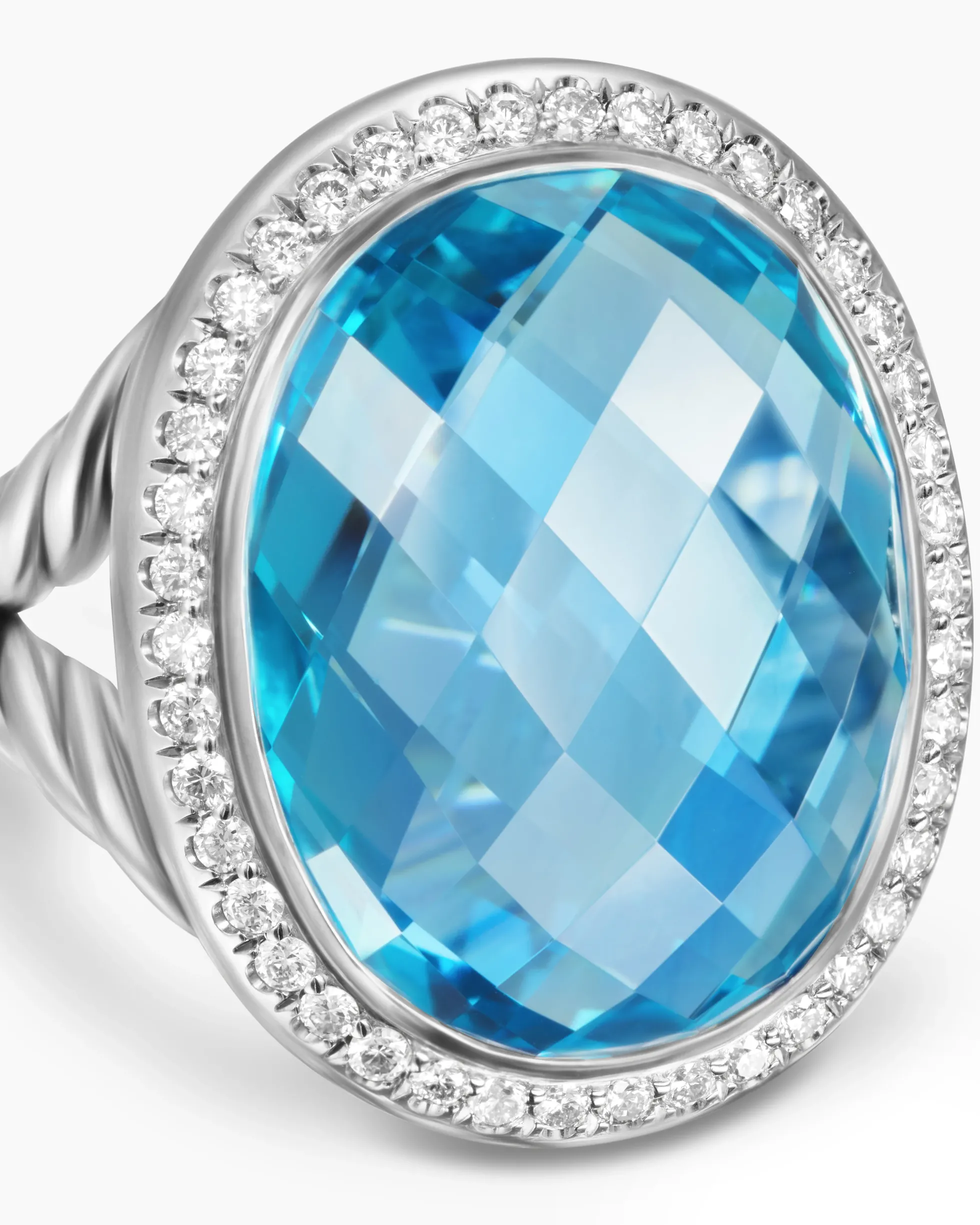 Albion® Oval Ring Sterling Silver with Blue Topaz and Diamonds, 21mm