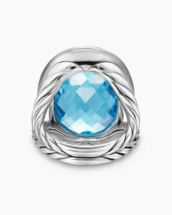 Albion® Oval Ring Sterling Silver with Blue Topaz and Diamonds, 21mm