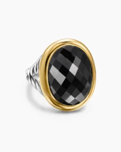 Albion® Oval Ring Sterling Silver with 18K Yellow Gold and Black Onyx, 21mm