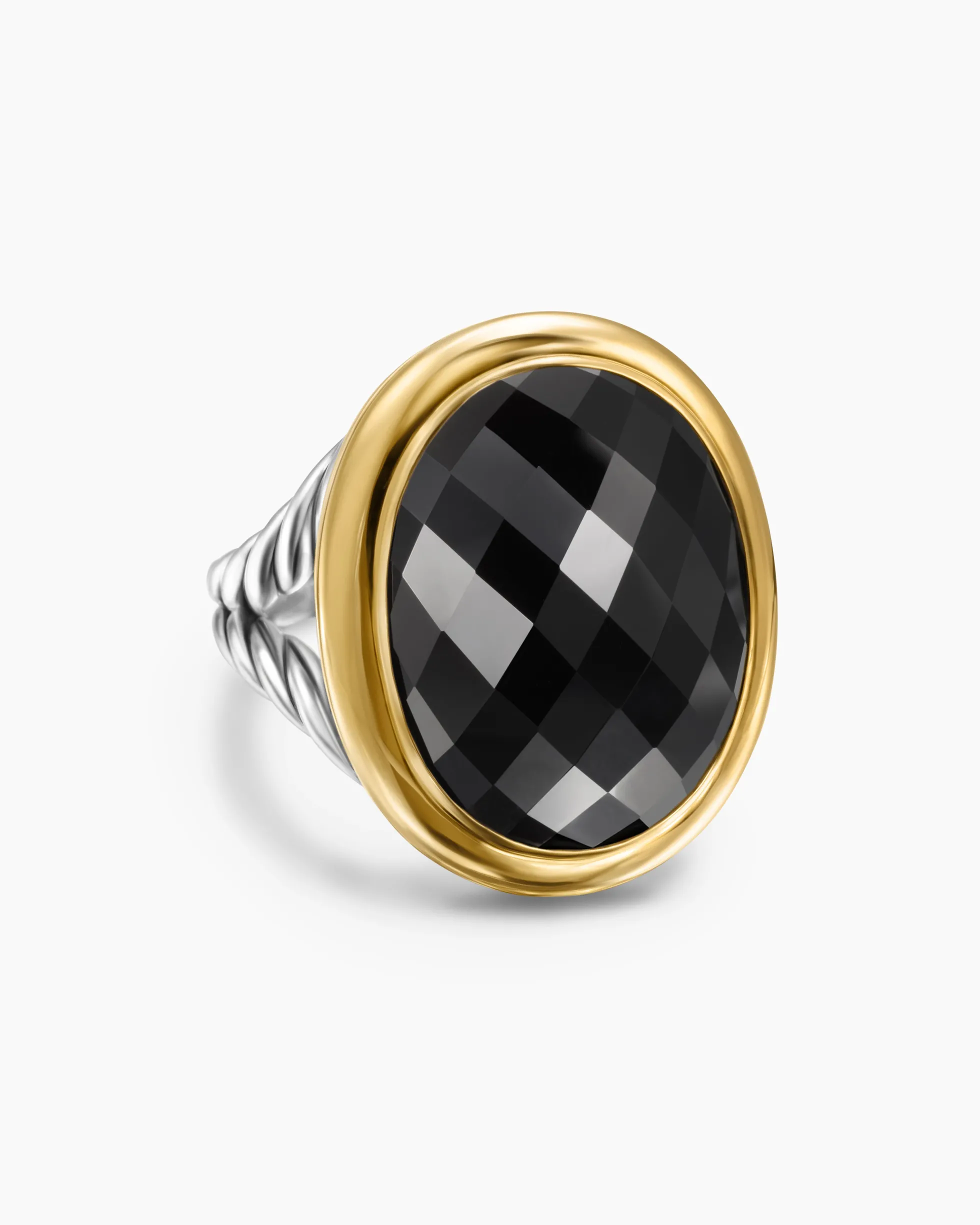 Albion® Oval Ring Sterling Silver with 18K Yellow Gold and Black Onyx, 21mm