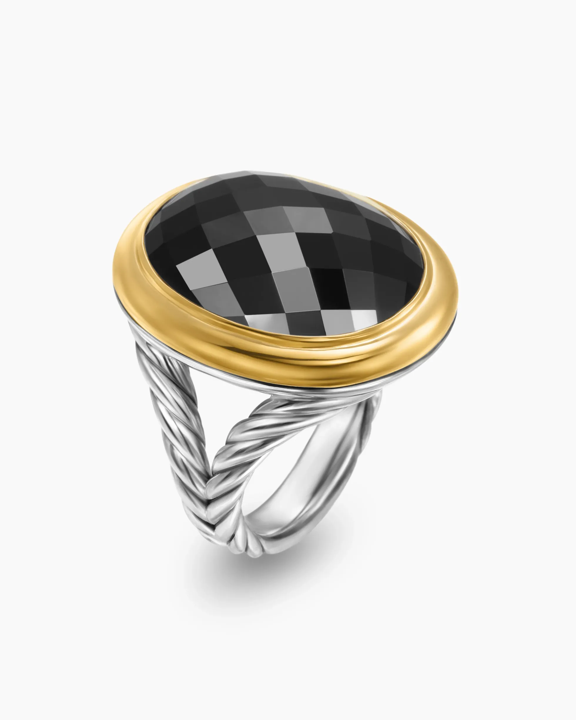 Albion® Oval Ring Sterling Silver with 18K Yellow Gold and Black Onyx, 21mm