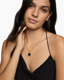 Albion® Pendant 18K Yellow Gold with Black Onyx and Diamonds, 15mm