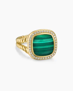 Albion® Ring 18K Yellow Gold with Malachite and Diamonds, 11mm