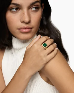 Albion® Ring 18K Yellow Gold with Malachite and Diamonds, 11mm