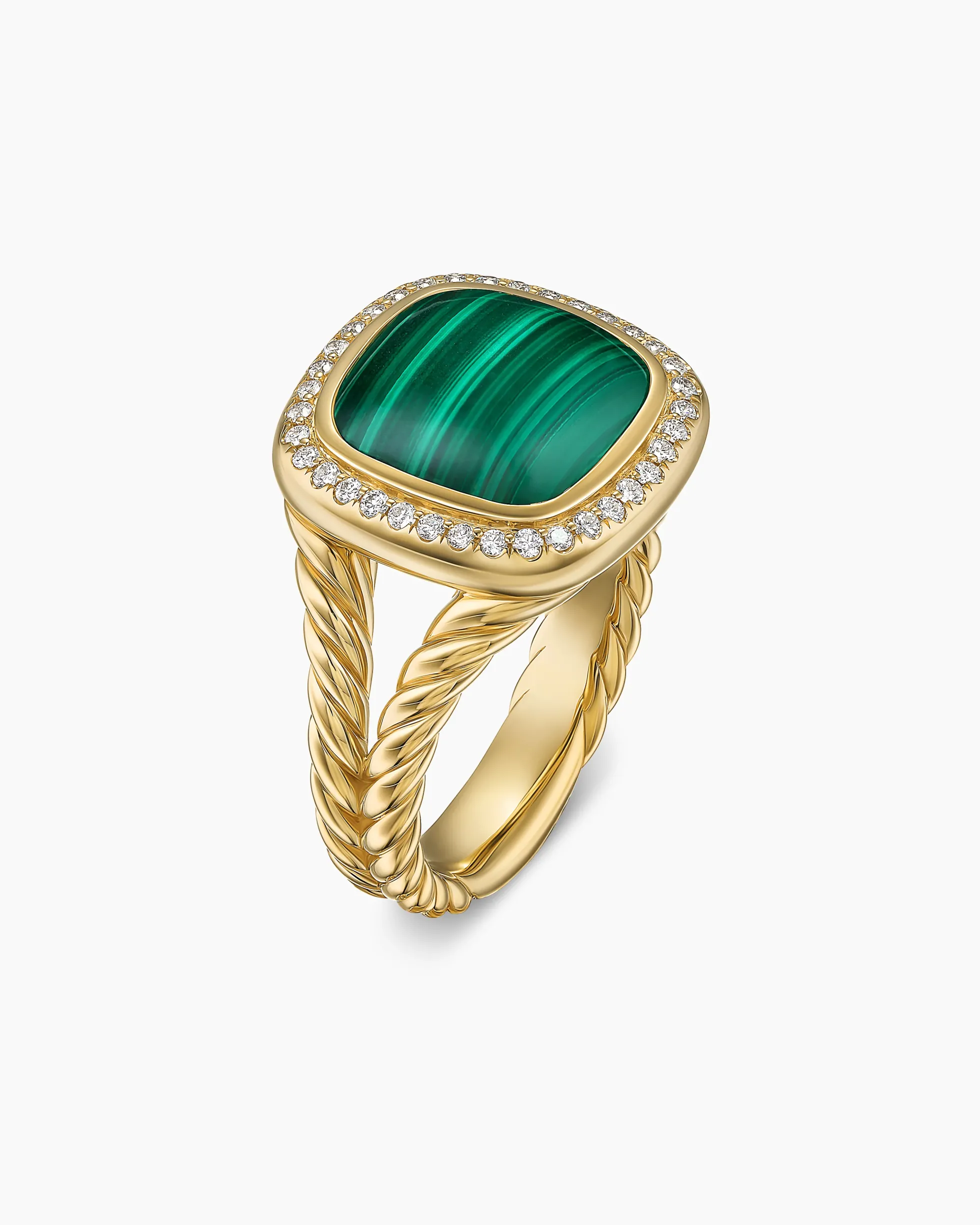 Albion® Ring 18K Yellow Gold with Malachite and Diamonds, 11mm