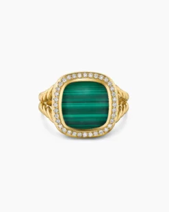 Albion® Ring 18K Yellow Gold with Malachite and Diamonds, 11mm