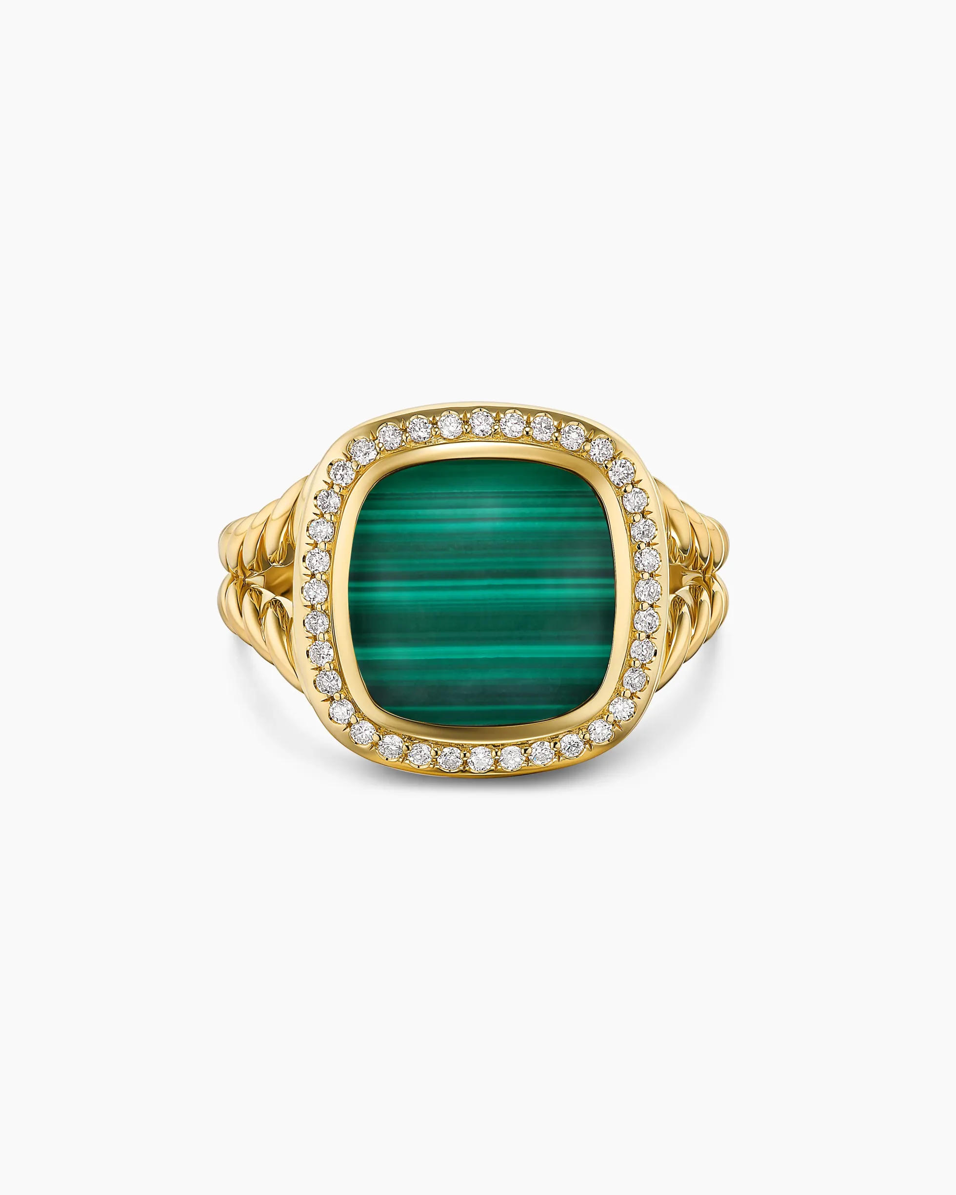 Albion® Ring 18K Yellow Gold with Malachite and Diamonds, 11mm