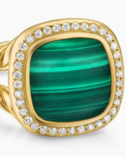 Albion® Ring 18K Yellow Gold with Malachite and Diamonds, 11mm