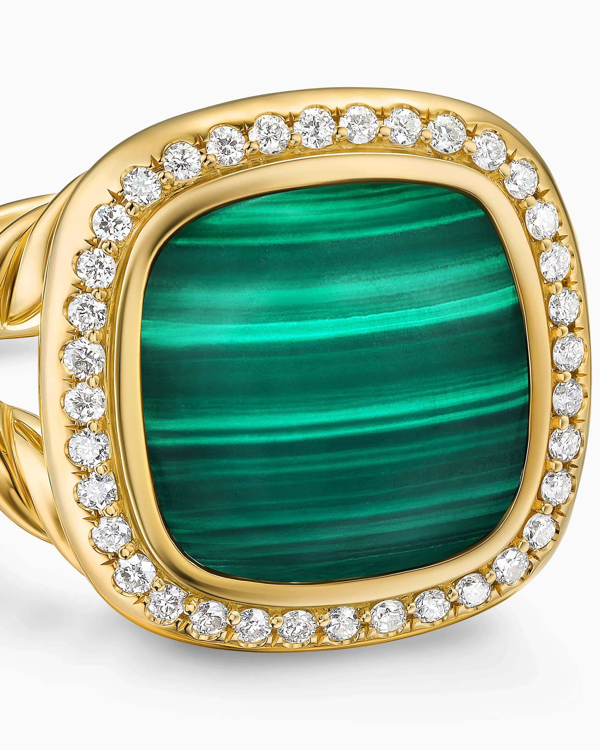 Albion® Ring 18K Yellow Gold with Malachite and Diamonds, 11mm
