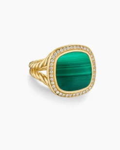 Albion® Ring 18K Yellow Gold with Malachite and Diamonds, 15mm
