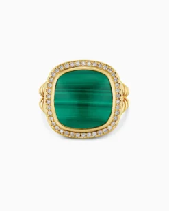 Albion® Ring 18K Yellow Gold with Malachite and Diamonds, 15mm