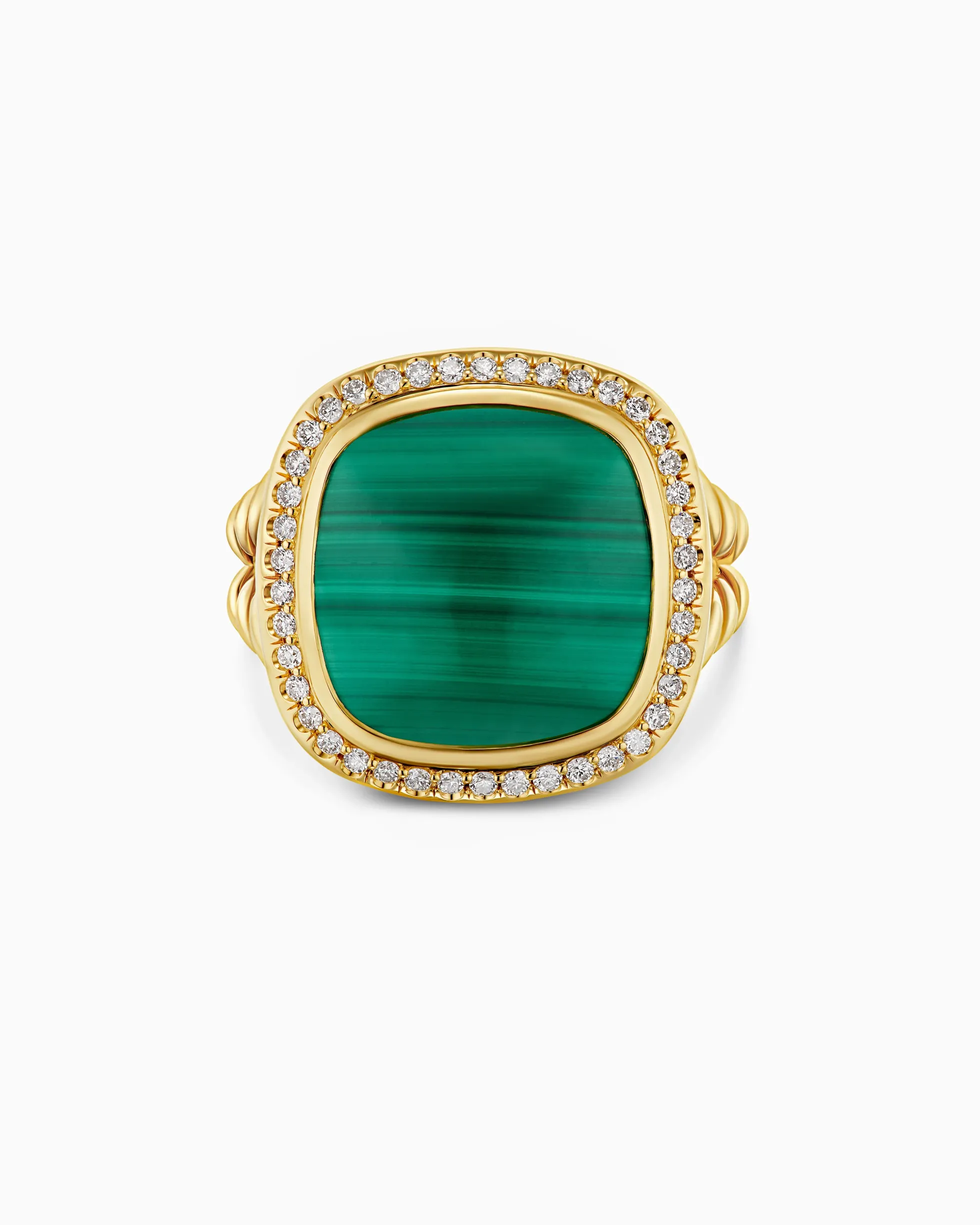 Albion® Ring 18K Yellow Gold with Malachite and Diamonds, 15mm