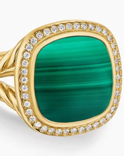 Albion® Ring 18K Yellow Gold with Malachite and Diamonds, 15mm
