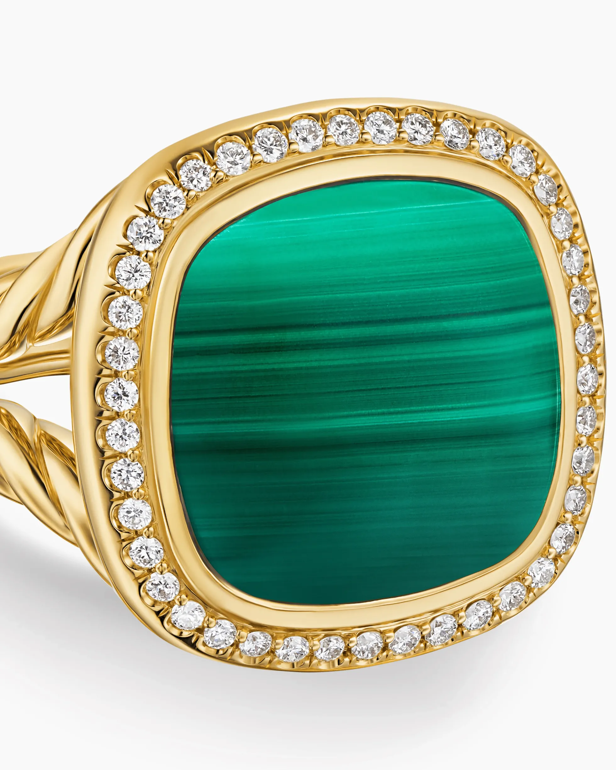 Albion® Ring 18K Yellow Gold with Malachite and Diamonds, 15mm