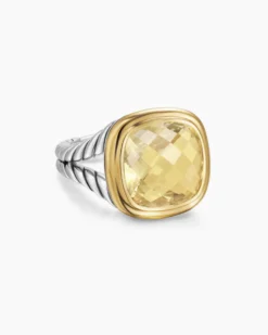 Albion® Ring Sterling Silver with 18K Yellow Gold and Champagne Citrine, 11mm