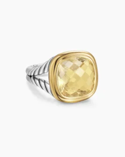Albion® Ring Sterling Silver with 18K Yellow Gold and Champagne Citrine, 11mm