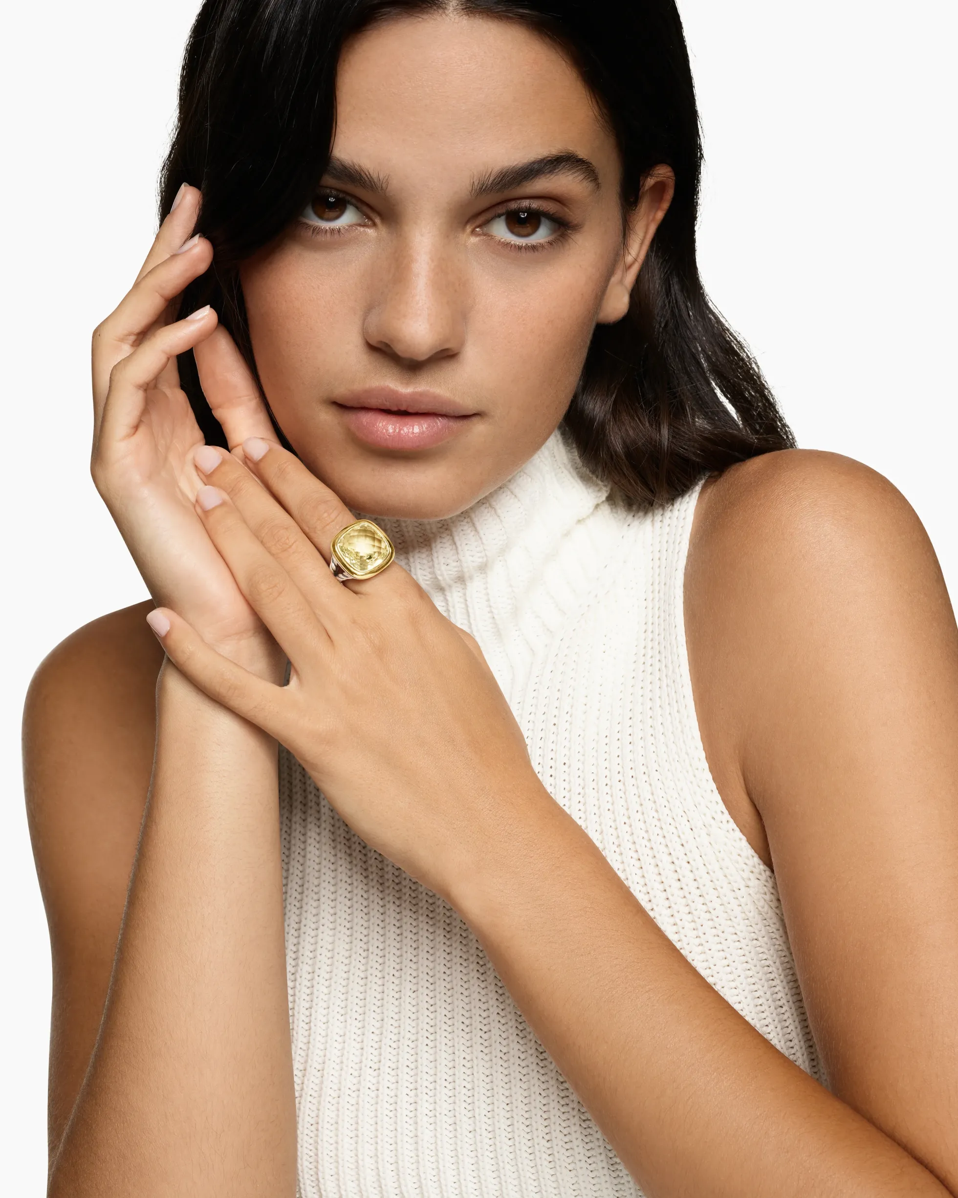 Albion® Ring Sterling Silver with 18K Yellow Gold and Champagne Citrine, 15mm