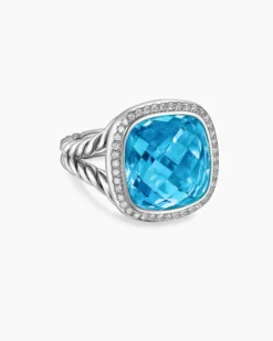 Albion® Ring Sterling Silver with Blue Topaz and Diamonds, 15mm