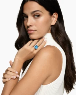 Albion® Ring Sterling Silver with Blue Topaz and Diamonds, 15mm