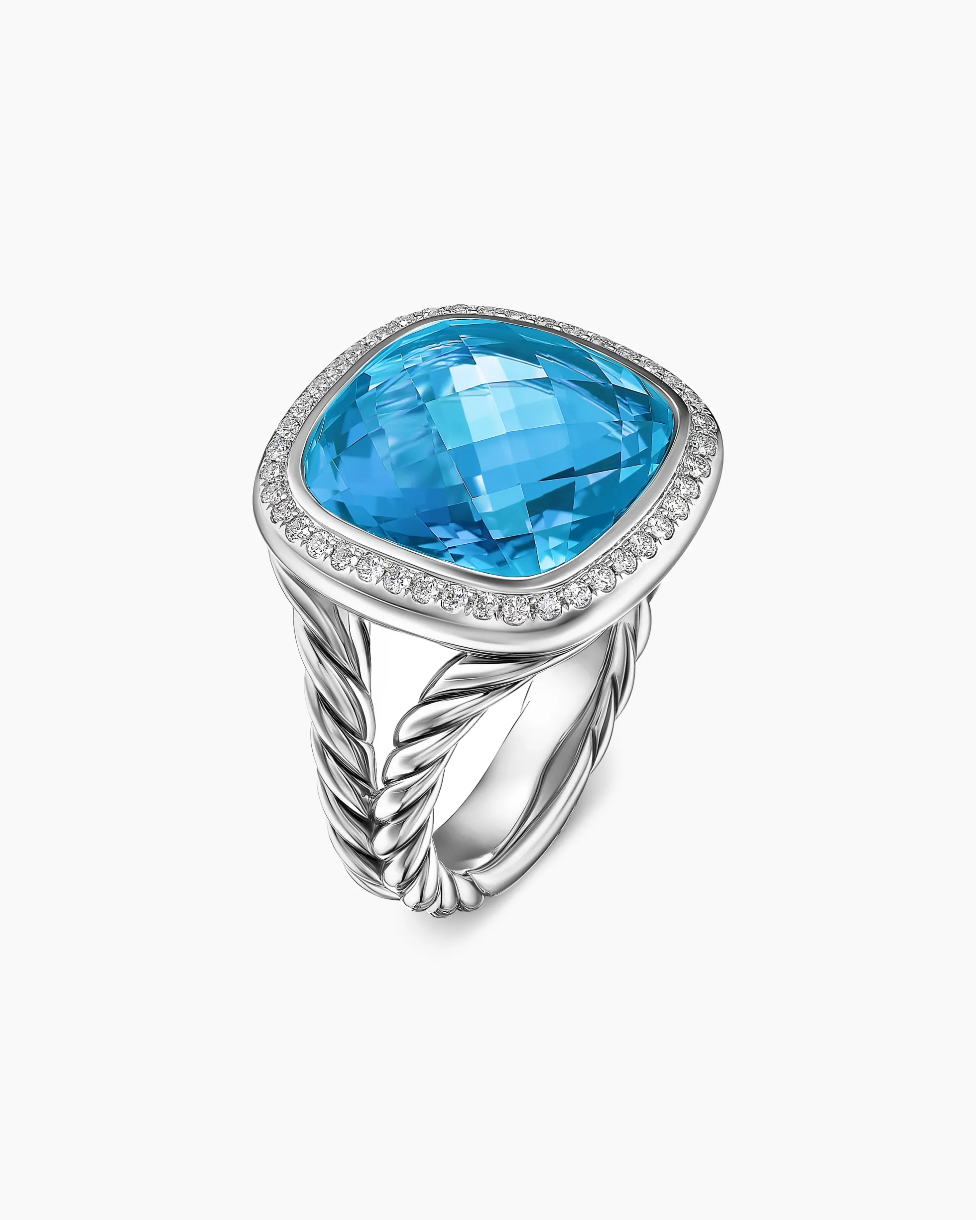 Albion® Ring Sterling Silver with Blue Topaz and Diamonds, 15mm