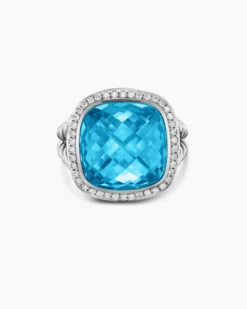Albion® Ring Sterling Silver with Blue Topaz and Diamonds, 15mm
