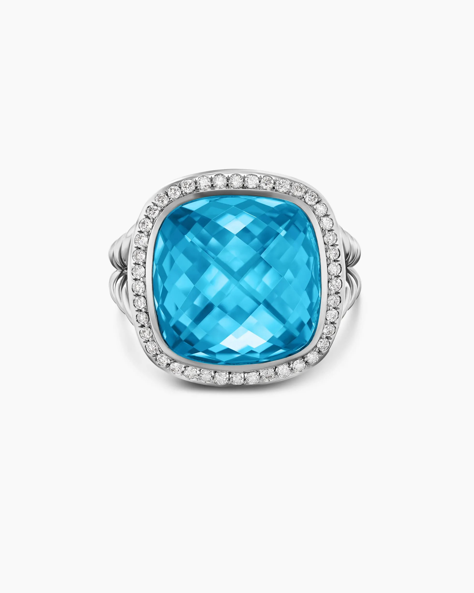Albion® Ring Sterling Silver with Blue Topaz and Diamonds, 15mm