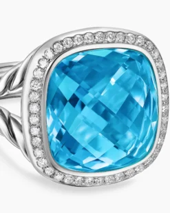 Albion® Ring Sterling Silver with Blue Topaz and Diamonds, 15mm