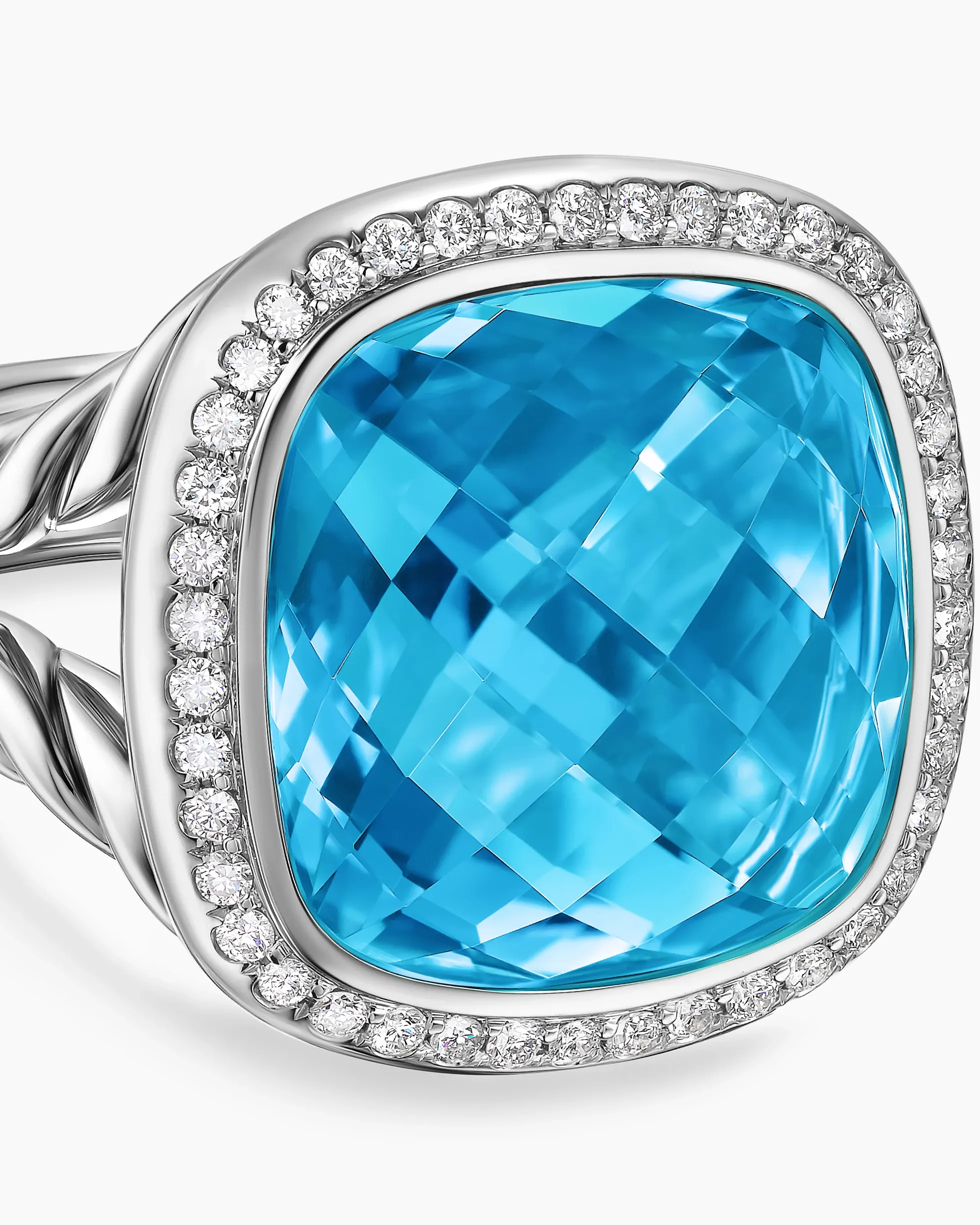 Albion® Ring Sterling Silver with Blue Topaz and Diamonds, 15mm