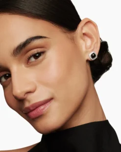 Albion® Stud Earrings Sterling Silver with Black Onyx and Diamonds, 7mm
