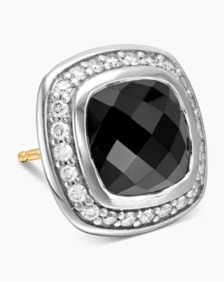 Albion® Stud Earrings Sterling Silver with Black Onyx and Diamonds, 7mm