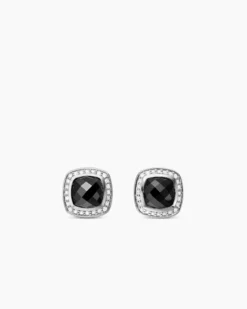 Albion® Stud Earrings Sterling Silver with Black Onyx and Diamonds, 7mm