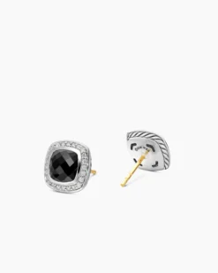 Albion® Stud Earrings Sterling Silver with Black Onyx and Diamonds, 7mm