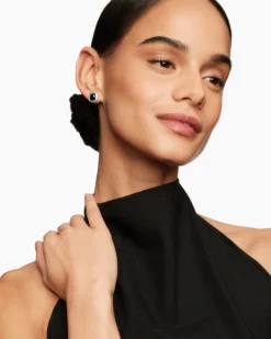 Albion® Stud Earrings Sterling Silver with Black Onyx and Diamonds, 7mm