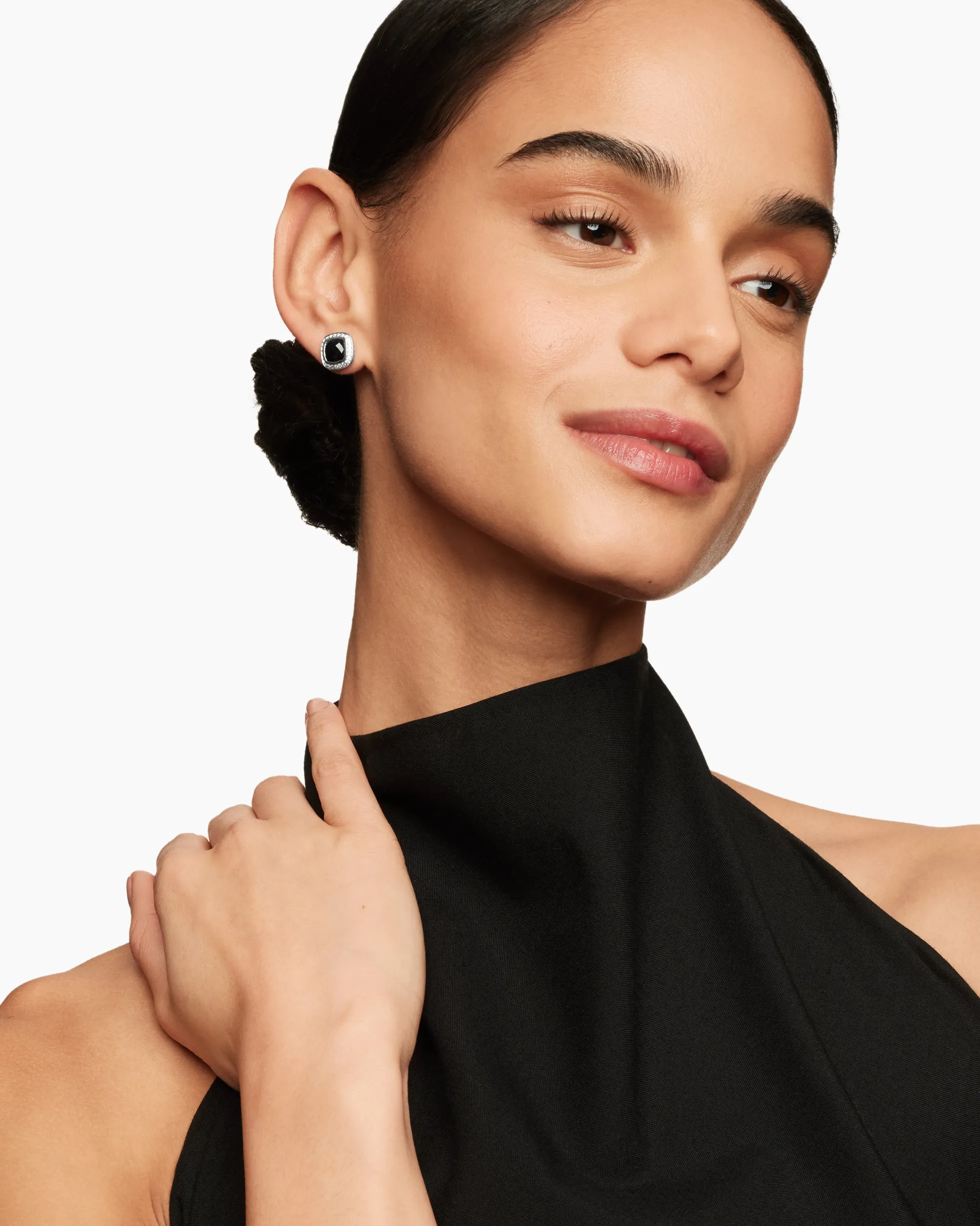 Albion® Stud Earrings Sterling Silver with Black Onyx and Diamonds, 7mm